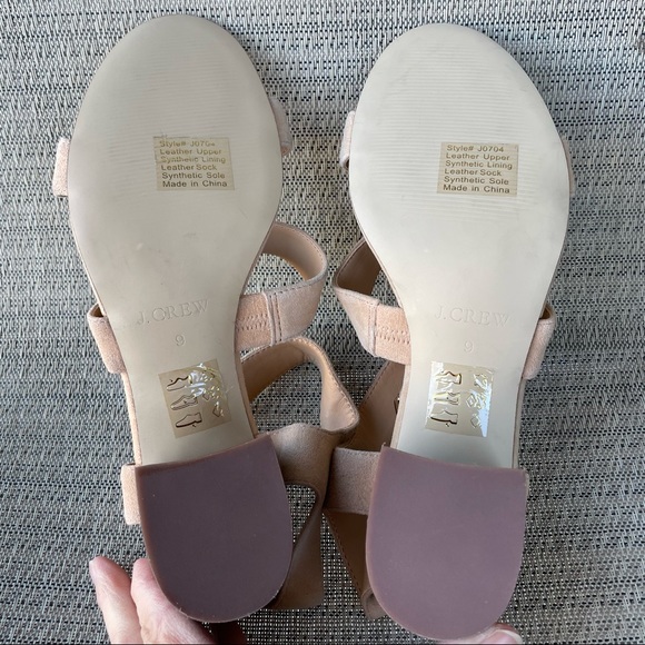 J Crew Three Strap Stacked Heel Sandals in Suede Pale Mocha Size 9 - Picture 9 of 12